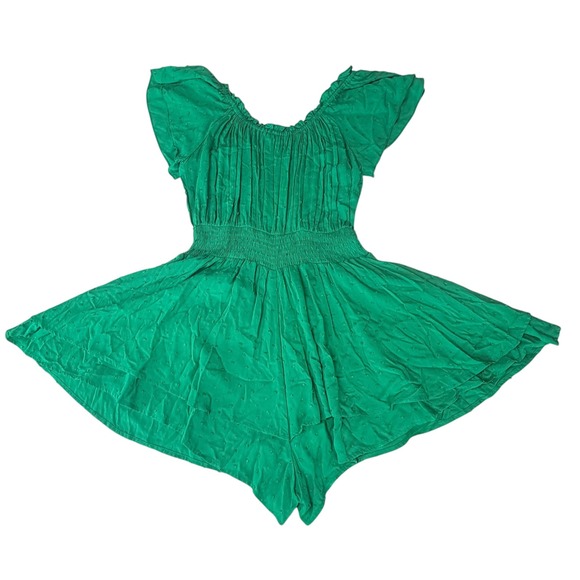 Coquette Babydoll Shorts Romper Empire Waist Flowy Smocked Ruffle Sleeves Small - Picture 2 of 7
